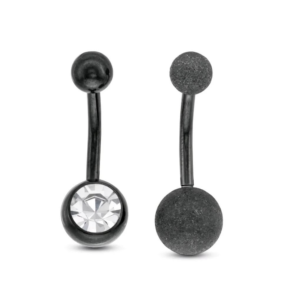 Banter Eyebrow/Belly Button Curved Set Black Ion-Plate